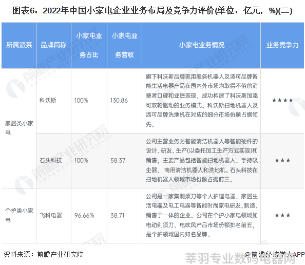 图表6：2022年中国小家电企业业务布局及竞争力评价(单位：亿元，%)(二)
